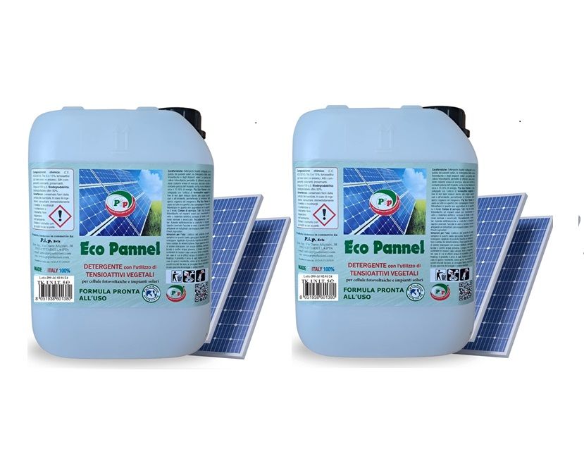 PIP Eco Pannel, Detergente per Pannelli Fotovoltaici Pronto all'Uso, Pulizia Professionale del Pannello Solare, Vegetale ed Ecologico, 2 Taniche da 5 LT.  per 100 Mq
