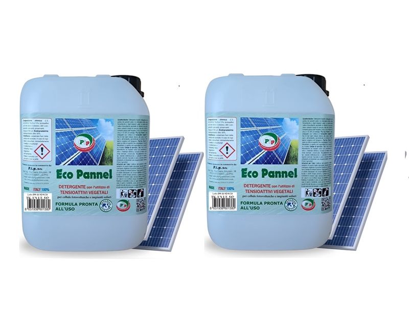 PIP Eco Pannel, Detergente per Pannelli Fotovoltaici Pronto all'Uso, Pulizia Professionale del Pannello Solare, Vegetale ed Ecologico, 2 Taniche da 5 LT.  per 100 Mq
