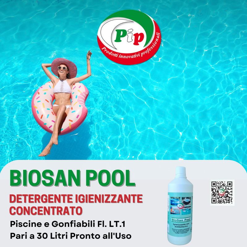 Pip BioSan Pool Igienizzante Antibatterico per Piscine e Gonfiabili, No Risciacquo, a norma HACCP, Concetrato 2FL.LT.1 + Vapo pari a 60 Lt. P.Uso