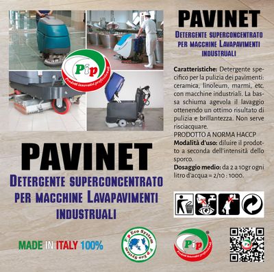 Pip Pavinet Detergente Concentrato per Macchine Lavapavimenti, Lavasciuga, Robot, 4 FL. Kg.1,1 Pavimenti Industriali, Palestre, Supermercati, Grandi Magazzini. H.a.c.c.p.