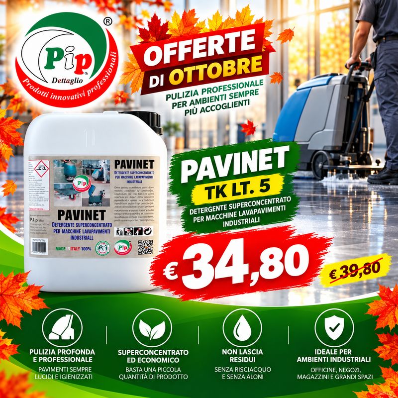 Pip Pavinet Detergente Concentrato per Macchine Lavapavimenti, Lavasciuga, Robot, TK UN LT.5 Pavimenti Industriali, Palestre, Supermercati, Grandi Magazzini. H.a.c.c.p. Pip Pavinet Detergente Concentrato per Macchine Lavapavimenti, Lavasciuga, Robot, TK UN LT.5 Pavimenti Industriali, Palestre, Supermercati, Grandi Magazzini. H.a.c.c.p.