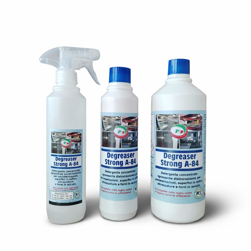 PIP Degreaser Strong A-84 Detergente Sgrassatore Disincrostante. Kit: 1FL.da 1 L, 1FL,0,5 e Vapo. Ideale per pavimenti, teflon, forni e strumenti in acciaio.Diluibile fino a 30 LT