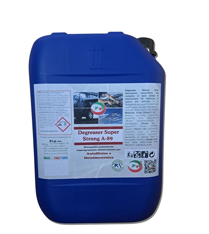 Pip Degreaser Super Strong A-89 Detergente Superconcentrato per Autofficine e Metalmeccanica, Detergente Sgrassante Disincrostante TK Un 5 Litri