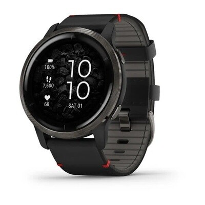 Garmin Venu 2 Ghiera in acciaio inox color ardesia, con cassa nera e cinturino in pelle 010-02430-21