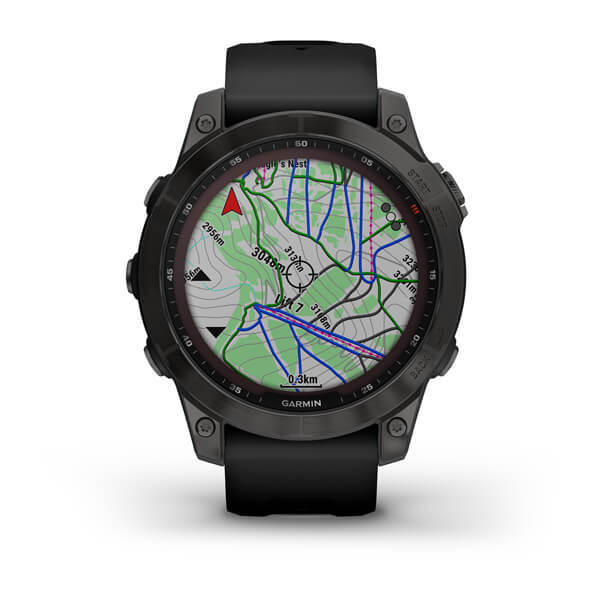 Garmin Fenix 7 Sapphire Solar Titanium Carbon Grey DLC con cinturino Black Garmin Fenix 7 Sapphire Solar Titanium Carbon Grey DLC con cinturino Black