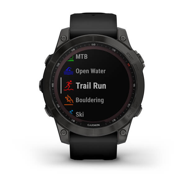 Garmin Fenix 7 Sapphire Solar Titanium Carbon Grey DLC con cinturino Black Garmin Fenix 7 Sapphire Solar Titanium Carbon Grey DLC con cinturino Black