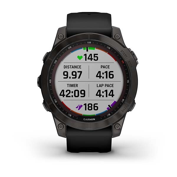 Garmin Fenix 7 Sapphire Solar Titanium Carbon Grey DLC con cinturino Black Garmin Fenix 7 Sapphire Solar Titanium Carbon Grey DLC con cinturino Black