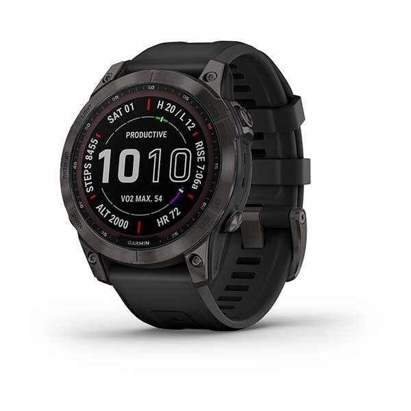 Garmin Fenix 7 Sapphire Solar Titanium Carbon Grey DLC con cinturino Black