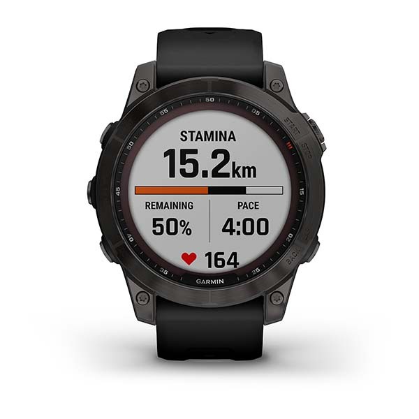 Garmin Fenix 7 Sapphire Solar Titanium Carbon Grey DLC con cinturino Black Garmin Fenix 7 Sapphire Solar Titanium Carbon Grey DLC con cinturino Black