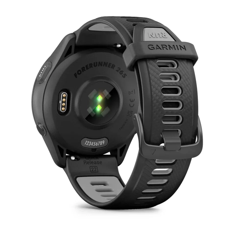 Garmin Forerunner 265 Lunetta e cassa nera con cinturino in silicone nero/grigio polvere Garmin Forerunner 265 Lunetta e cassa nera con cinturino in silicone nero/grigio polvere