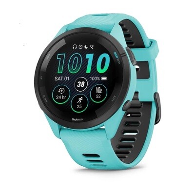 Garmin Forerunner 265 Lunetta nera con cassa acqua marina e cinturino in silicone acqua marina/nero