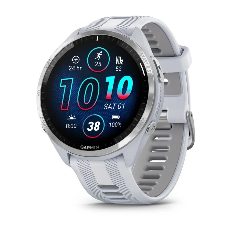 Garmin Forerunner 965 Lunetta in titanio con cassa bianco pietra e cinturino in silicone bianco pietra/grigio polvere