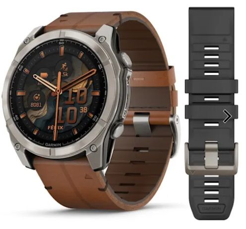 Garmin Fenix 8 - 51 mm, AMOLED Sapphire, Carbon Grey DLC &amp; Chestnut (Pelle)
