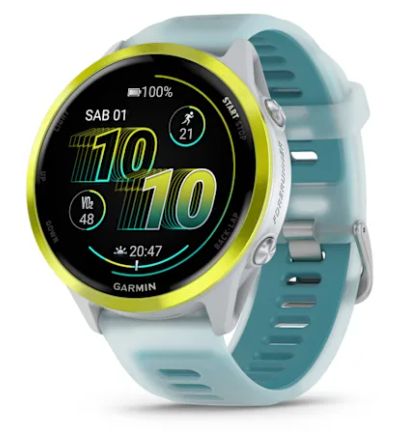 Forerunner® 570 - 47mm Amp Yellow Aluminum con cinturino Translucent Whitestone/Turquoise