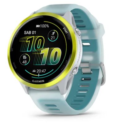 Forerunner® 570 - 47mm Amp Yellow Aluminum con cinturino Translucent Whitestone/Turquoise