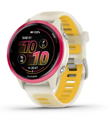 Forerunner® 570 - 42mm Raspberry Aluminum con cinturino Translucent Bone/Mango Band