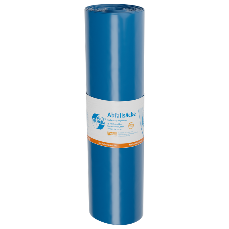 DEISS PREMIUM PLUS Müllsäcke 120 Liter – Blau, 34 µm, 25 Stück