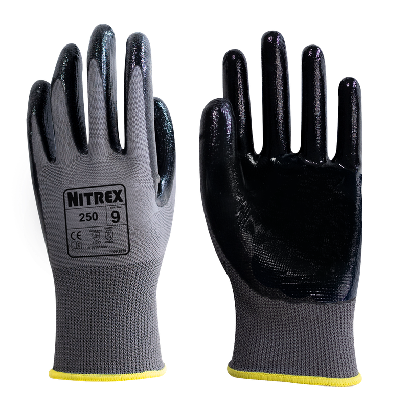 Nitrex 250 Arbeitshandschuhe – Nitrilbeschichtet, Grau/Schwarz, 10 Paar