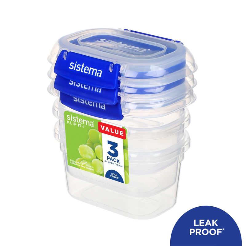 Klip It Plus Ορθογώνιο 400ml Σετ Δοχεία Φαγητού Πλαστικά 3τμχ