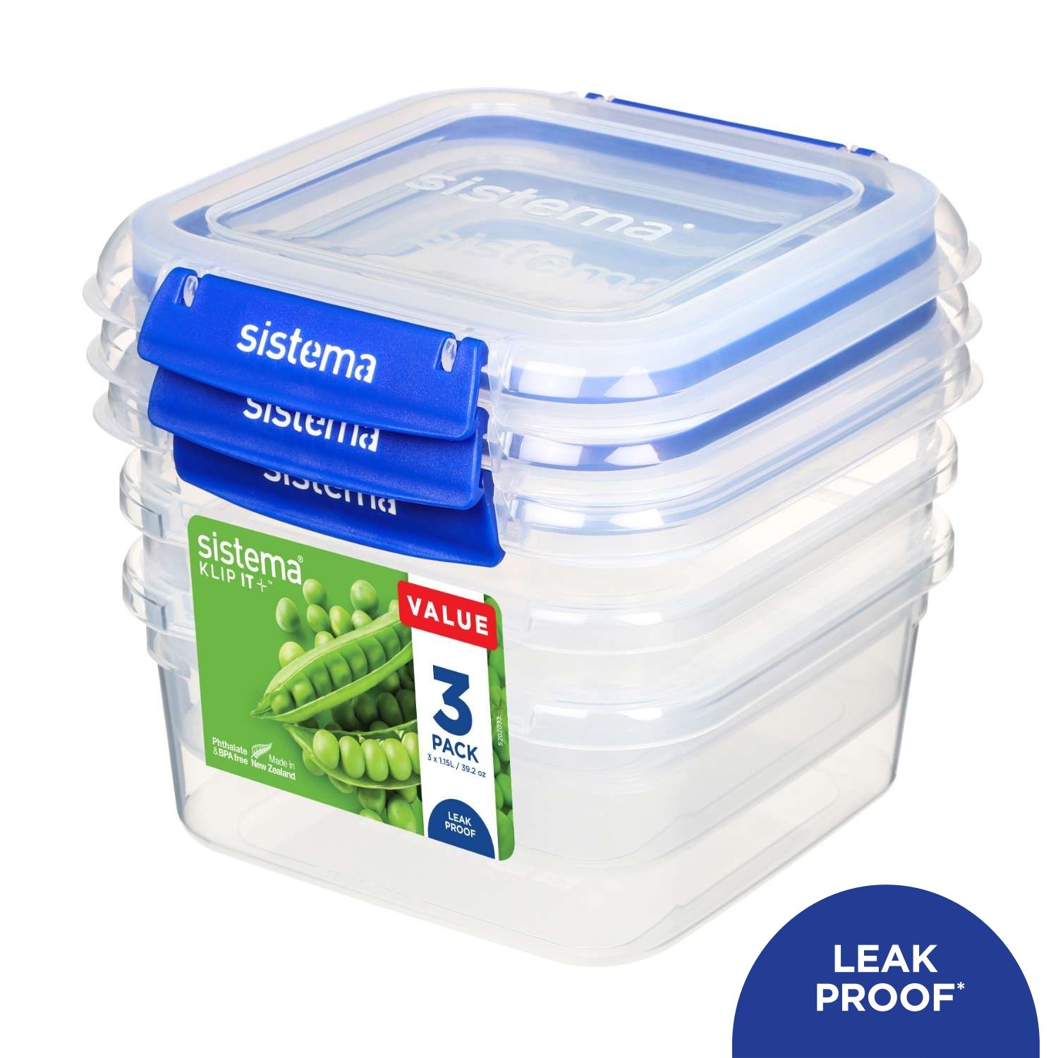 Klip It Plus Τετράγωνο 1.15L Σετ Δοχεία Φαγητού Πλαστικά 3τμχ