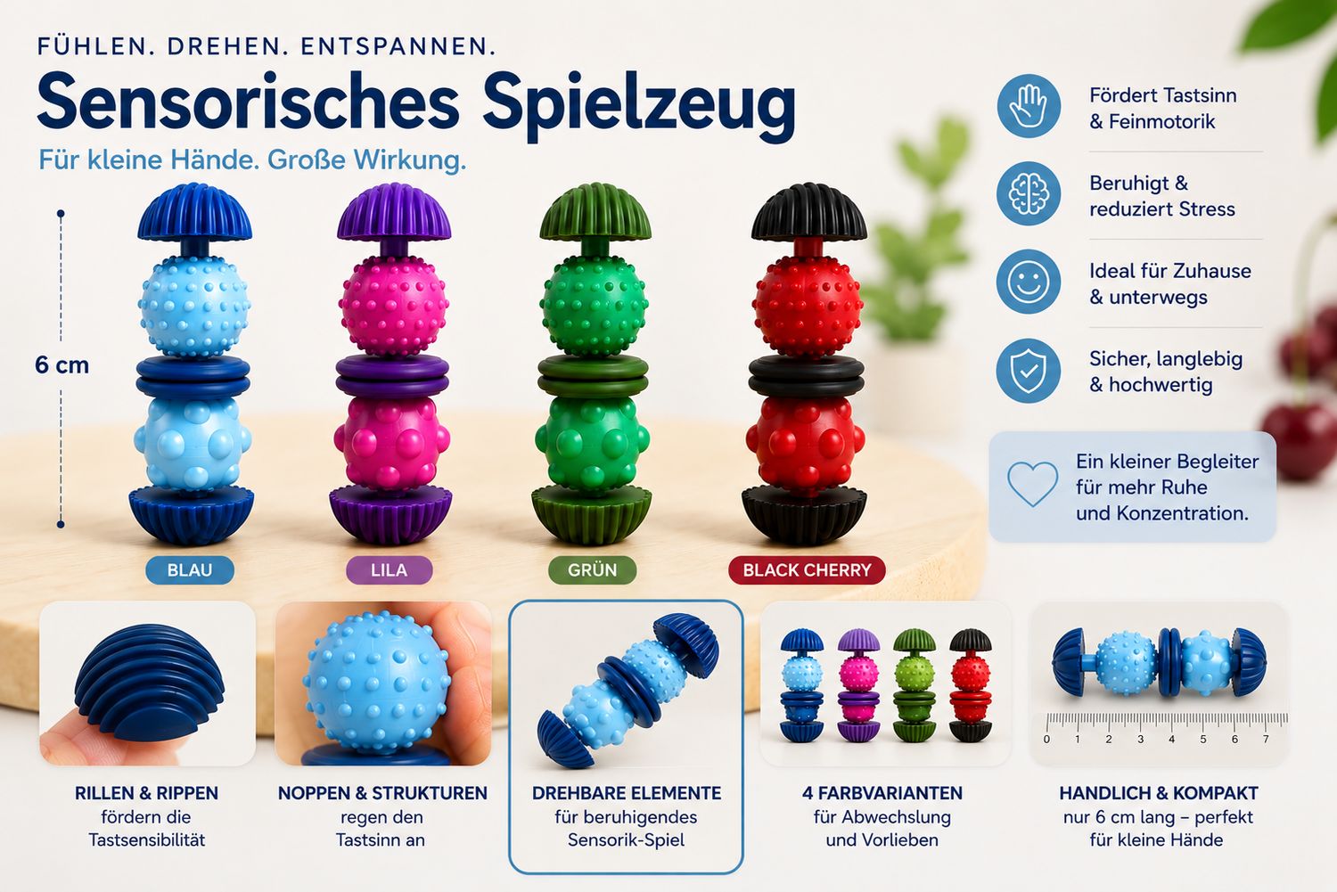 SenseRoll Mini – Sensorisches Fidget-Spielzeug Verschiedene Farben