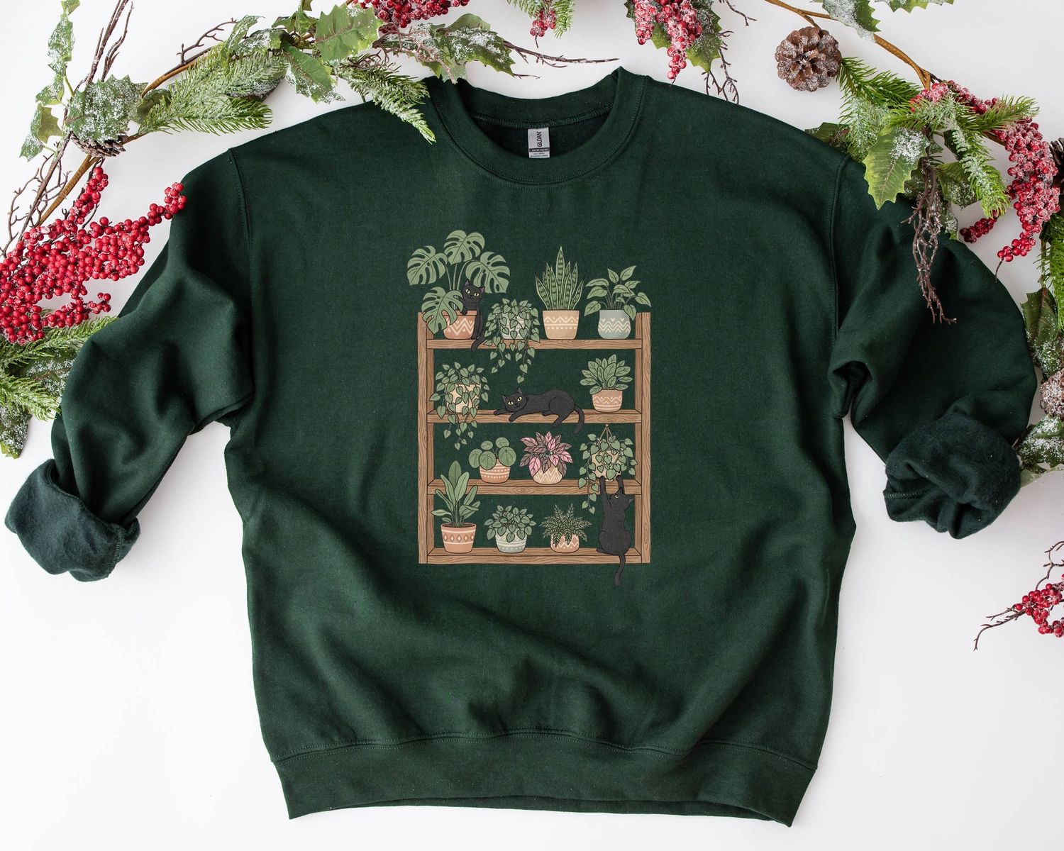 Plant Shelf Cat Sweatshirt Houseplant Lover:  Sand / L
