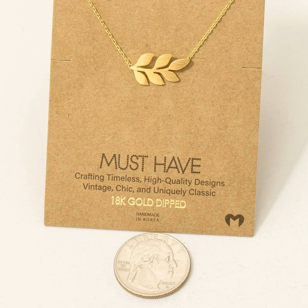 Gold Dipped Dainty Leaf Pendant Necklace: Silver