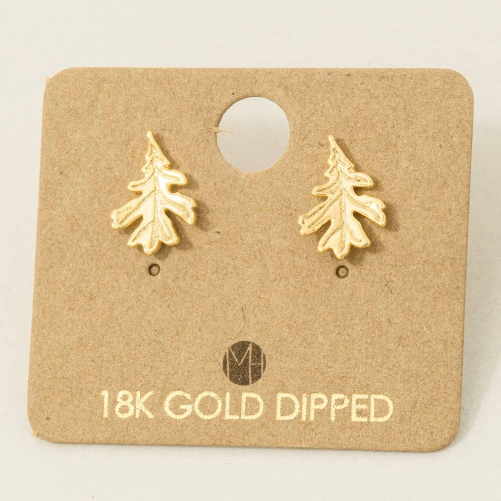 Gold Dipped Oak Leaf Stud Earrings: Silver