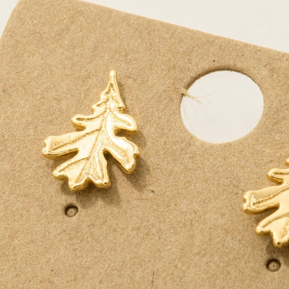 Gold Dipped Oak Leaf Stud Earrings: Silver