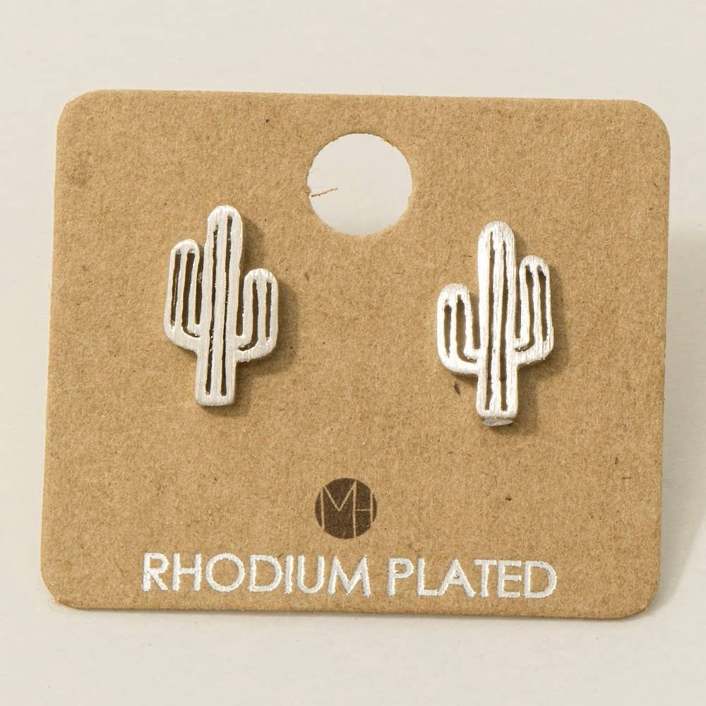 Gold Dipped Dainty Desert Cactus Stud Earrings: Gold