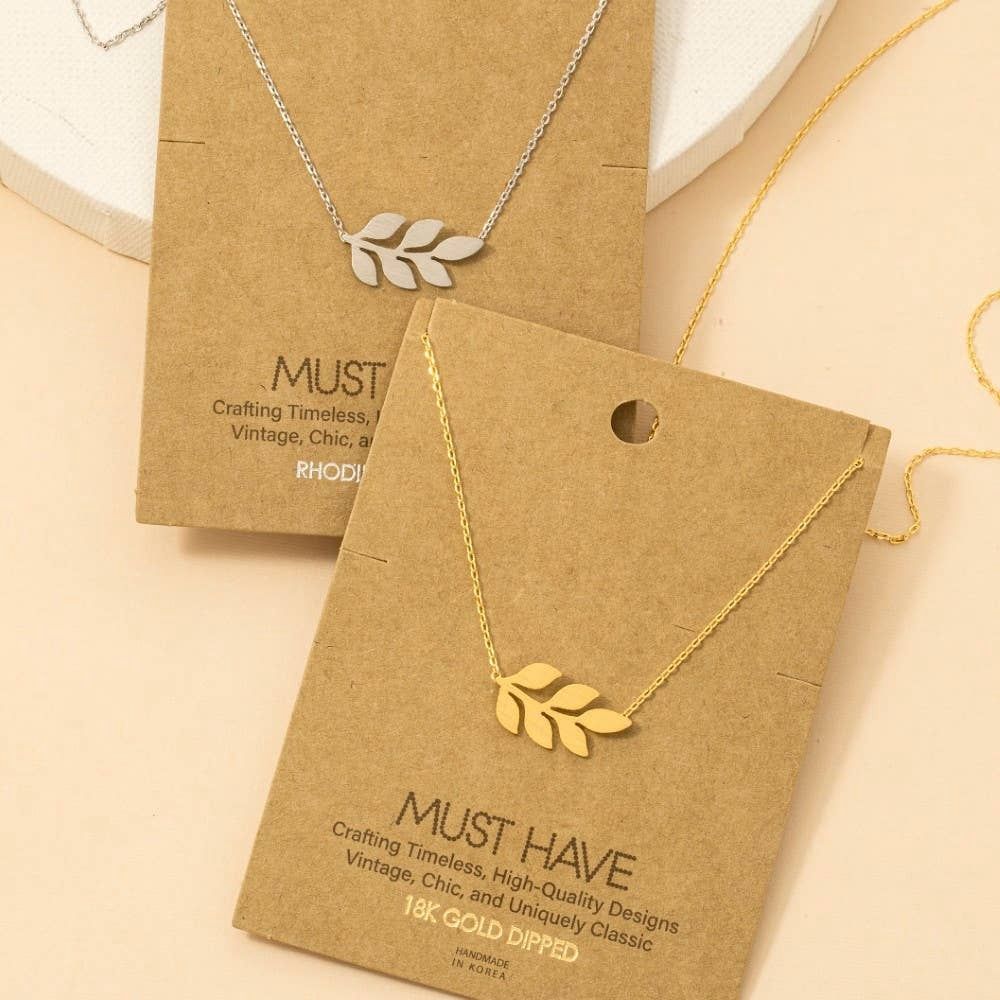 Gold Dipped Dainty Leaf Pendant Necklace: Gold
