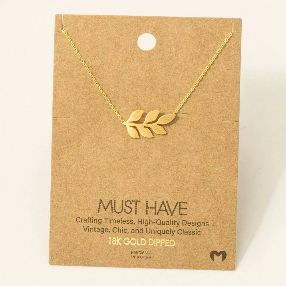 Gold Dipped Dainty Leaf Pendant Necklace: Gold