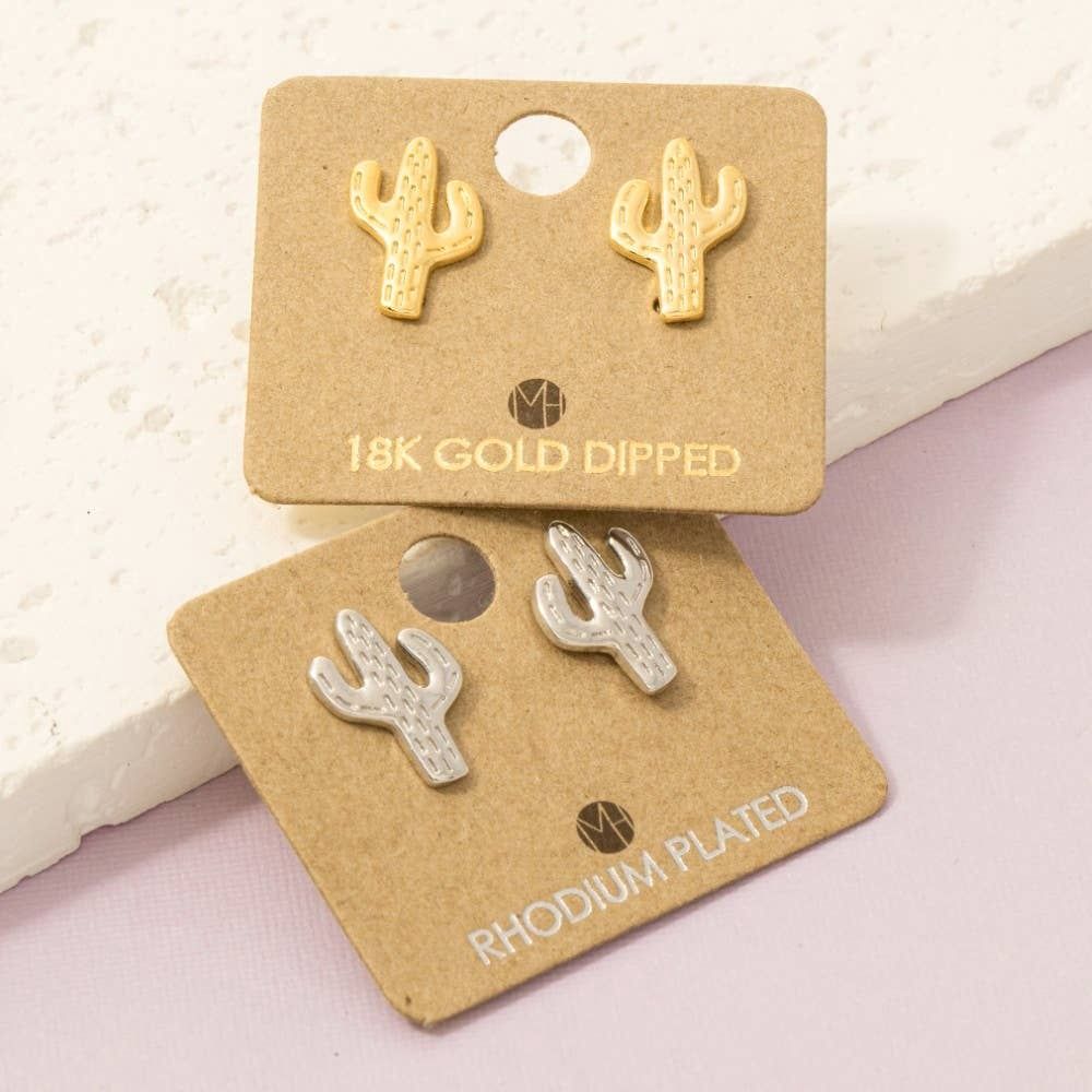 Mini Cactus Stud Earrings: Gold