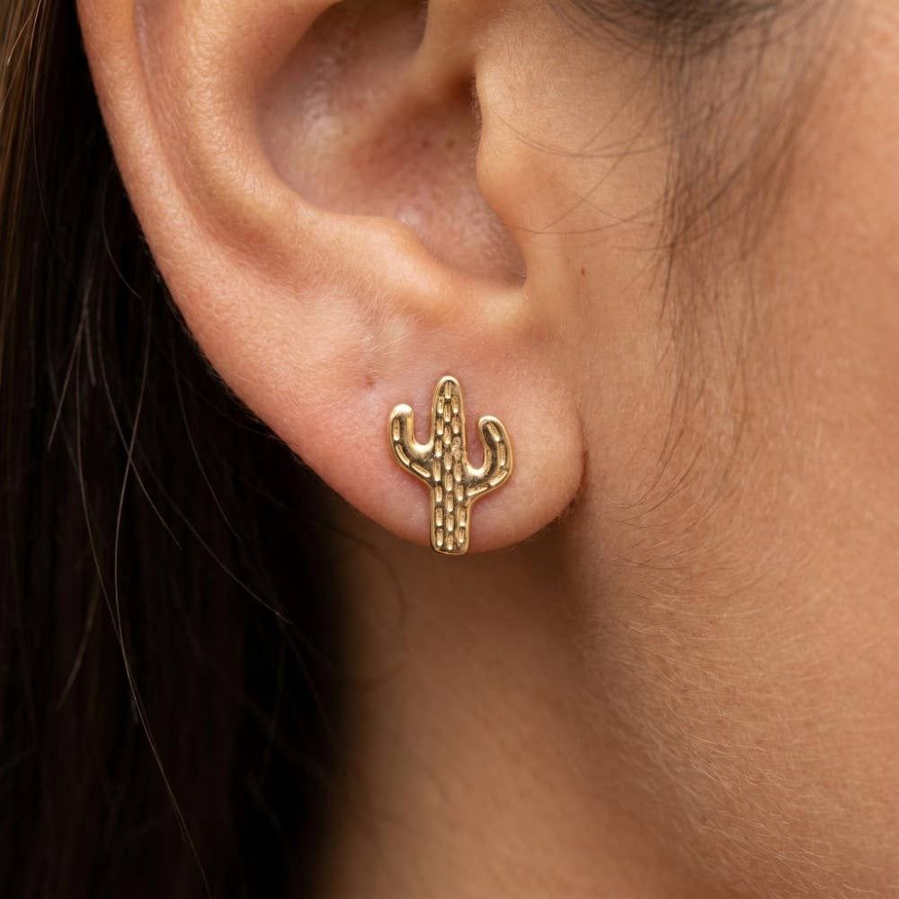 Mini Cactus Stud Earrings: Gold