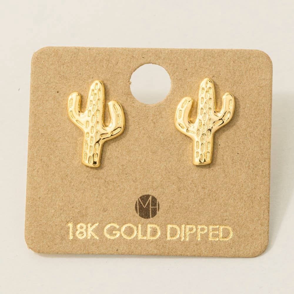 Mini Cactus Stud Earrings: Gold