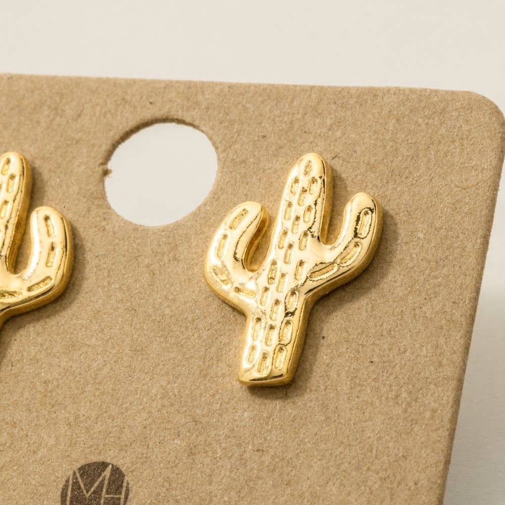 Mini Cactus Stud Earrings: Gold