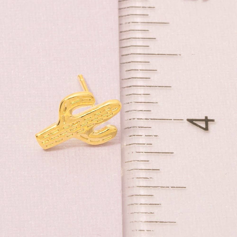 Mini Cactus Stud Earrings: Gold