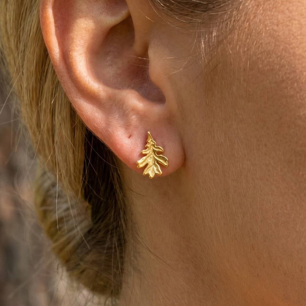 Gold Dipped Oak Leaf Stud Earrings: Gold