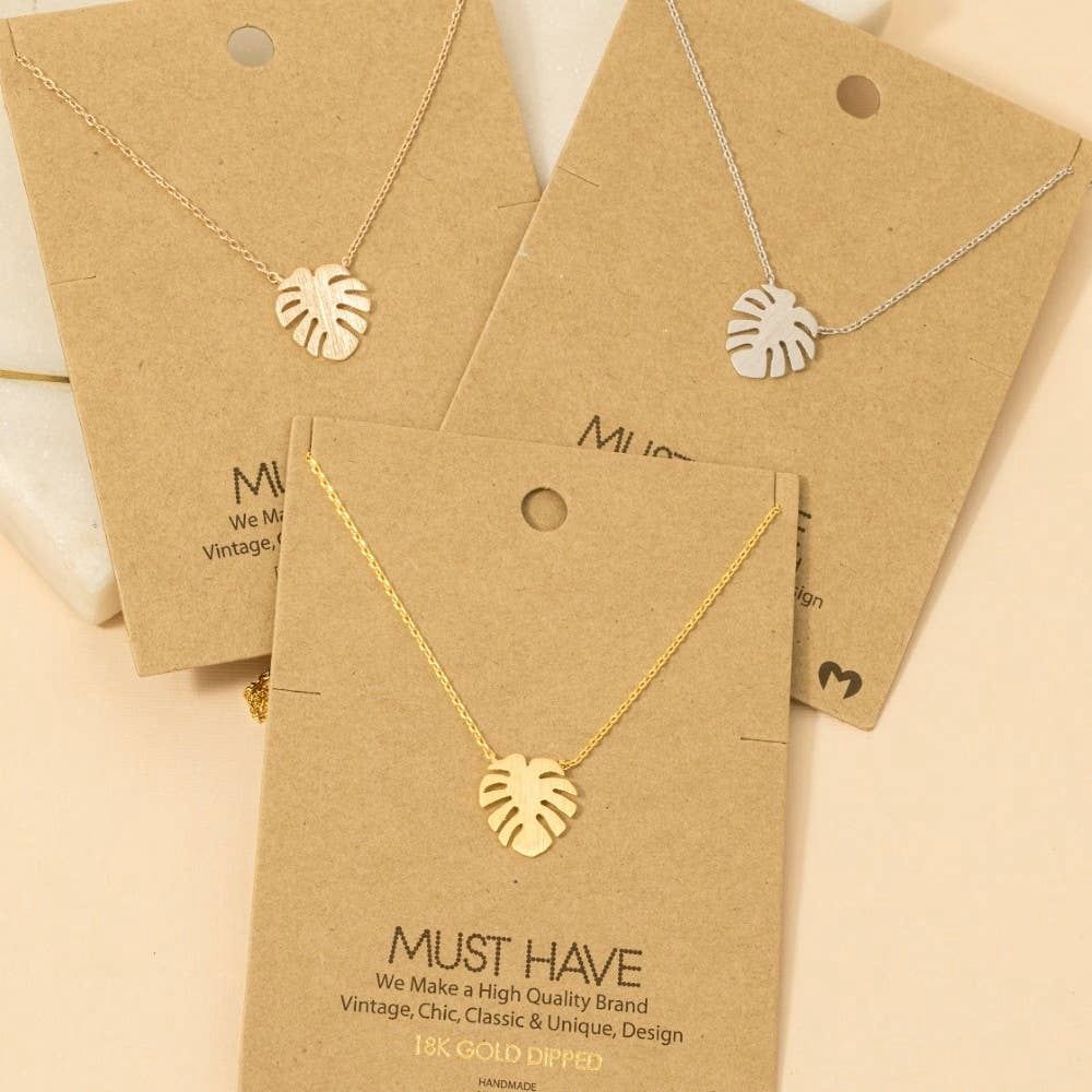 Gold Dipped Monstera Leaf Pendant Necklace: S