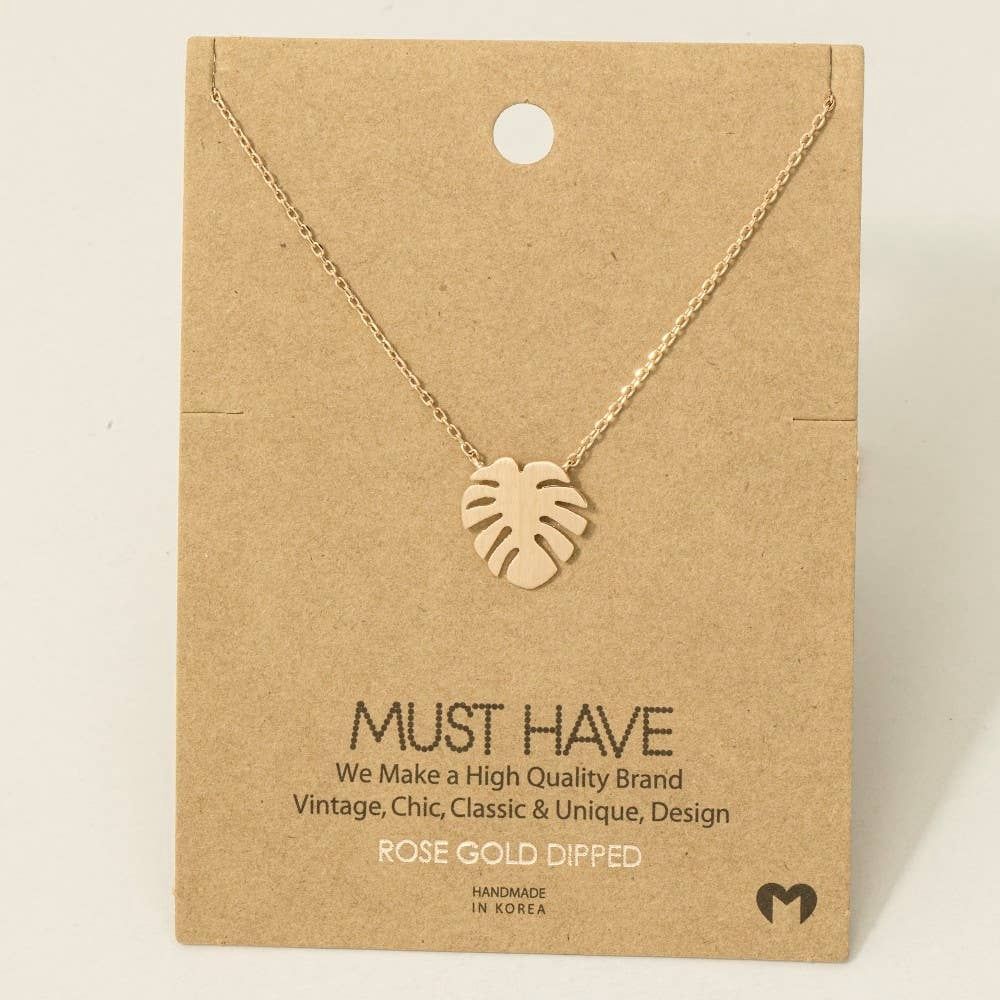 Gold Dipped Monstera Leaf Pendant Necklace: Gold