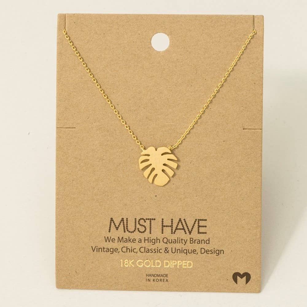 Gold Dipped Monstera Leaf Pendant Necklace: Gold