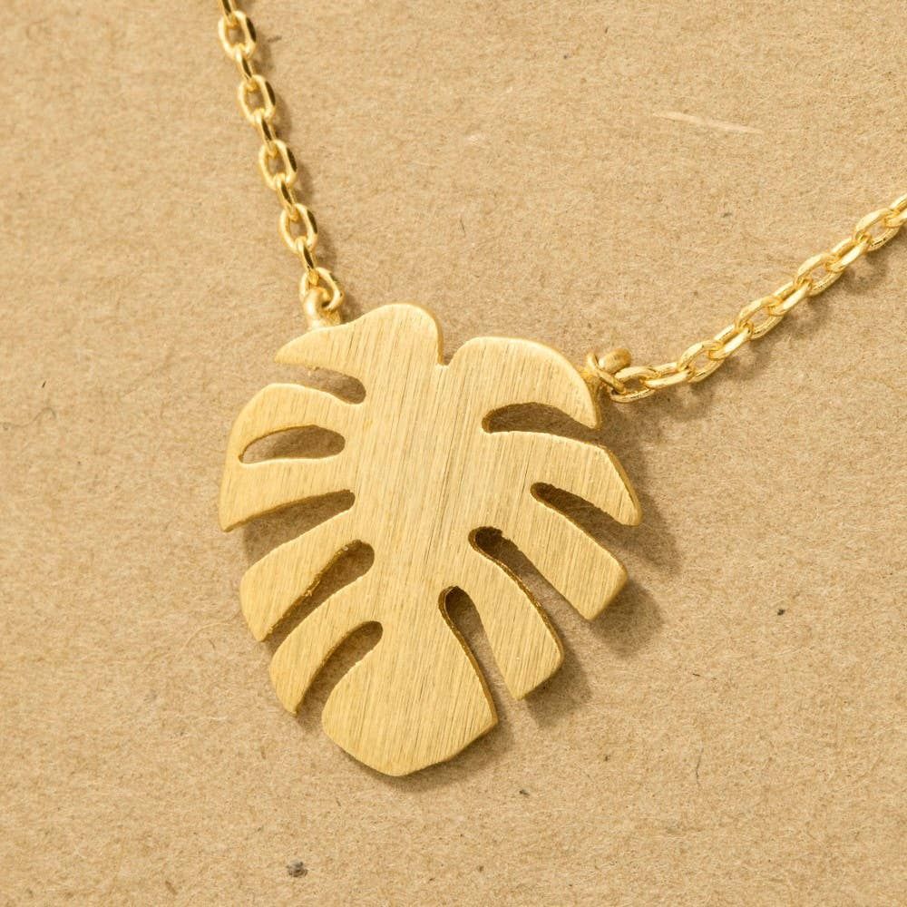 Gold Dipped Monstera Leaf Pendant Necklace: Gold