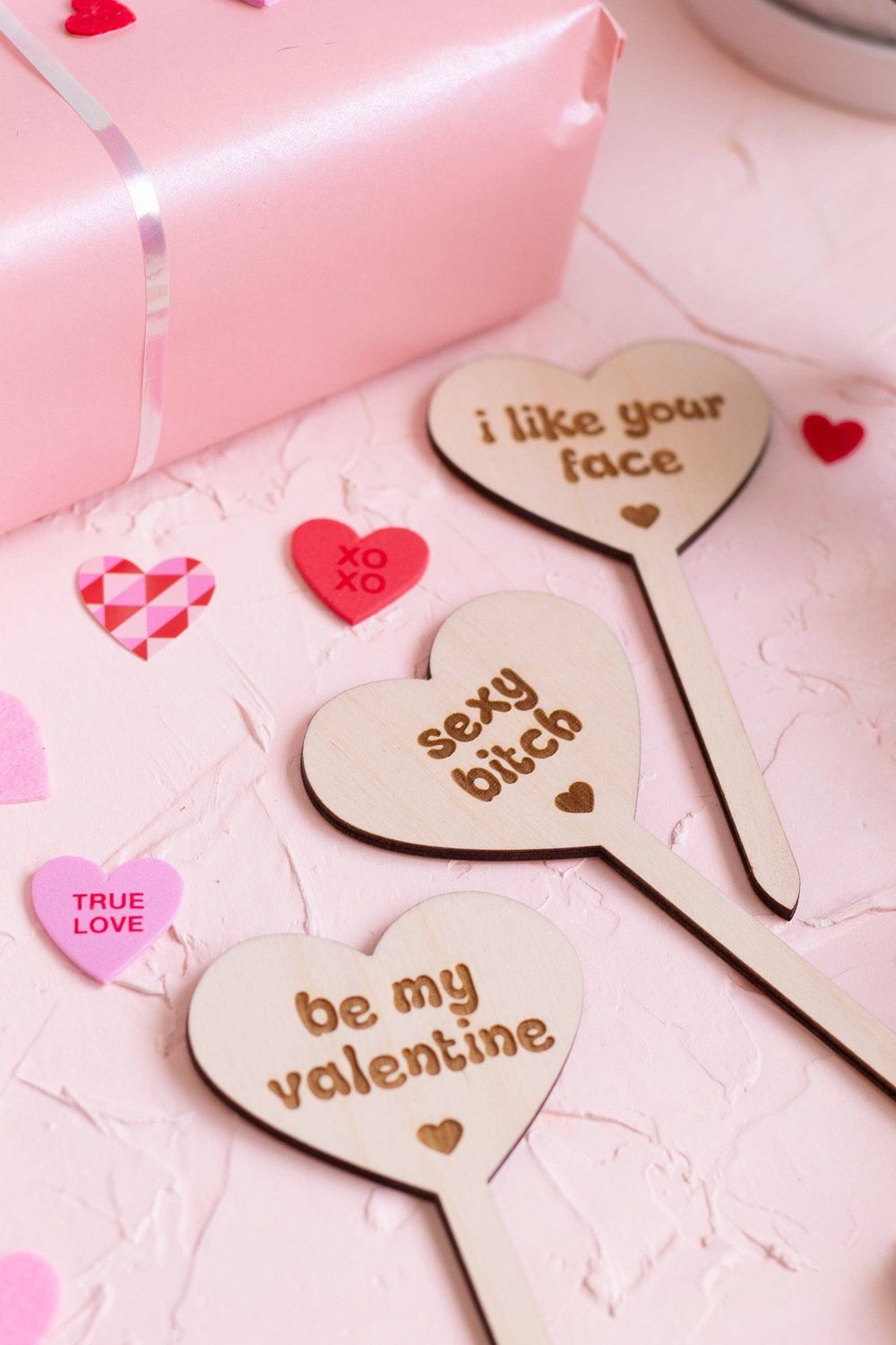 Conversation Heart Wooden Plant Markers: Love grows here