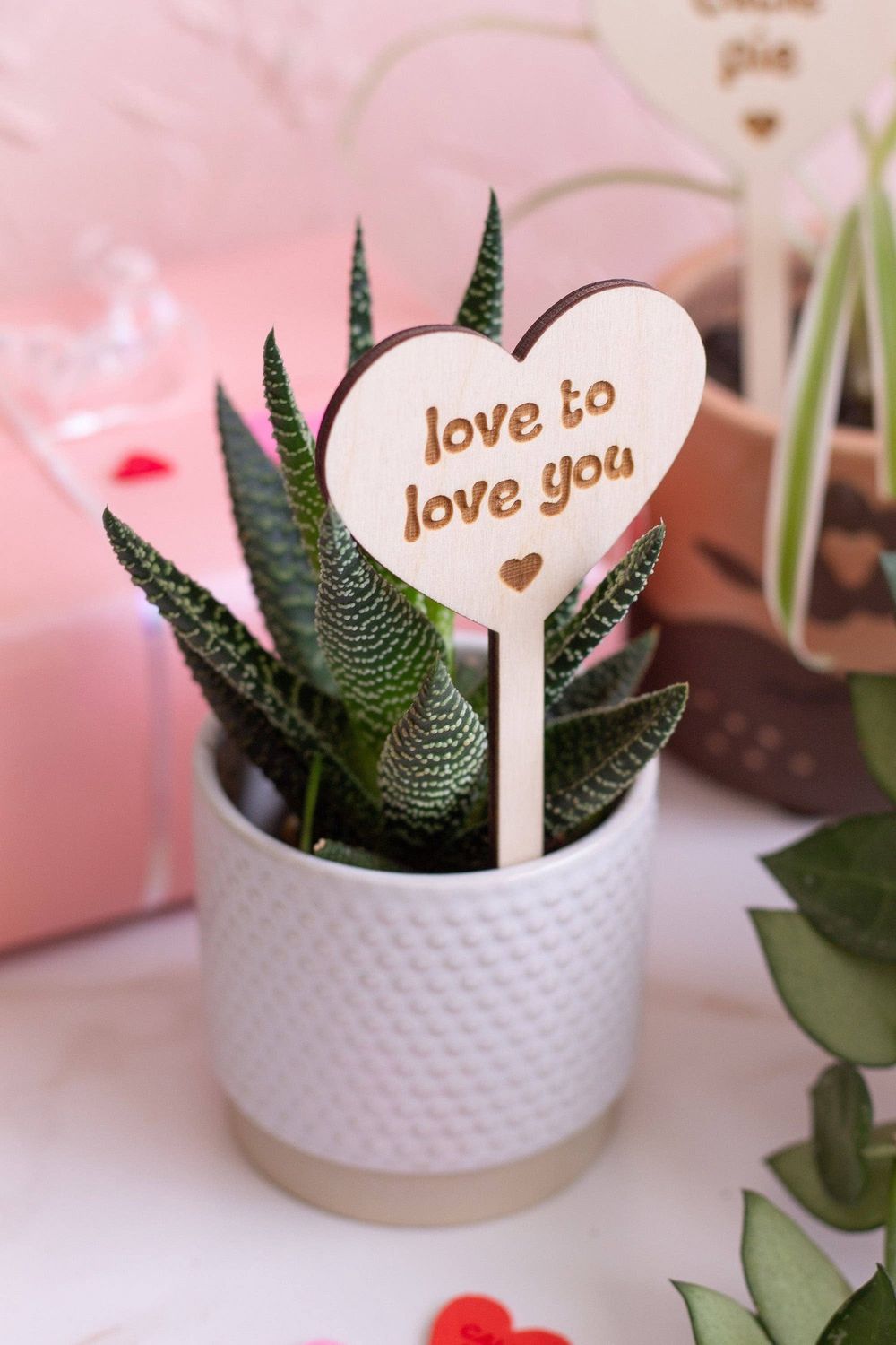 Conversation Heart Wooden Plant Markers: Love grows here