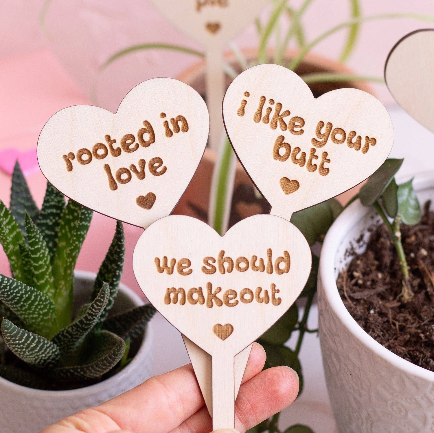 Conversation Heart Wooden Plant Markers: Love grows here