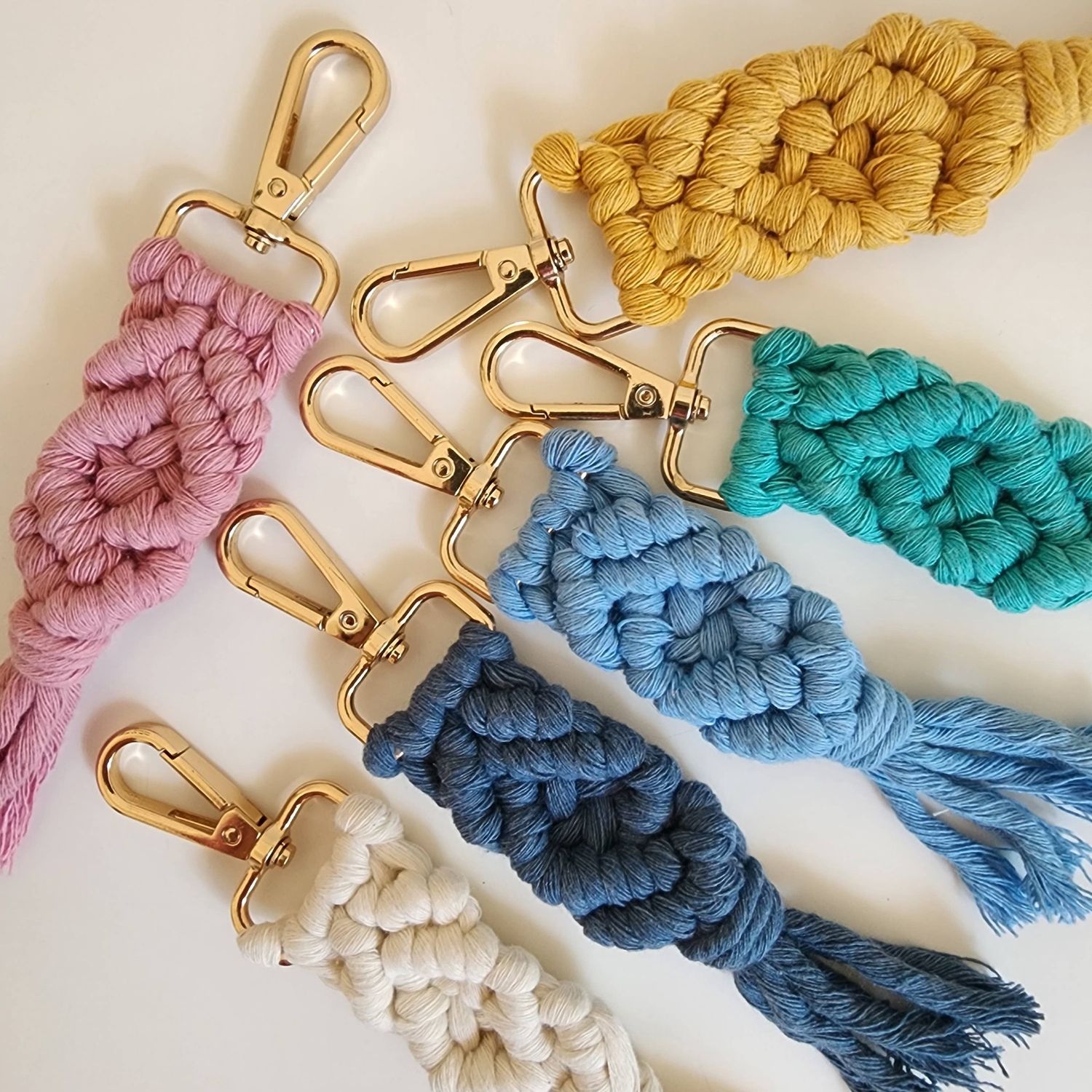 Macrame Cotton Keychain, Boho Purse/Key Accessories: Set of 7 colors (1 of each)