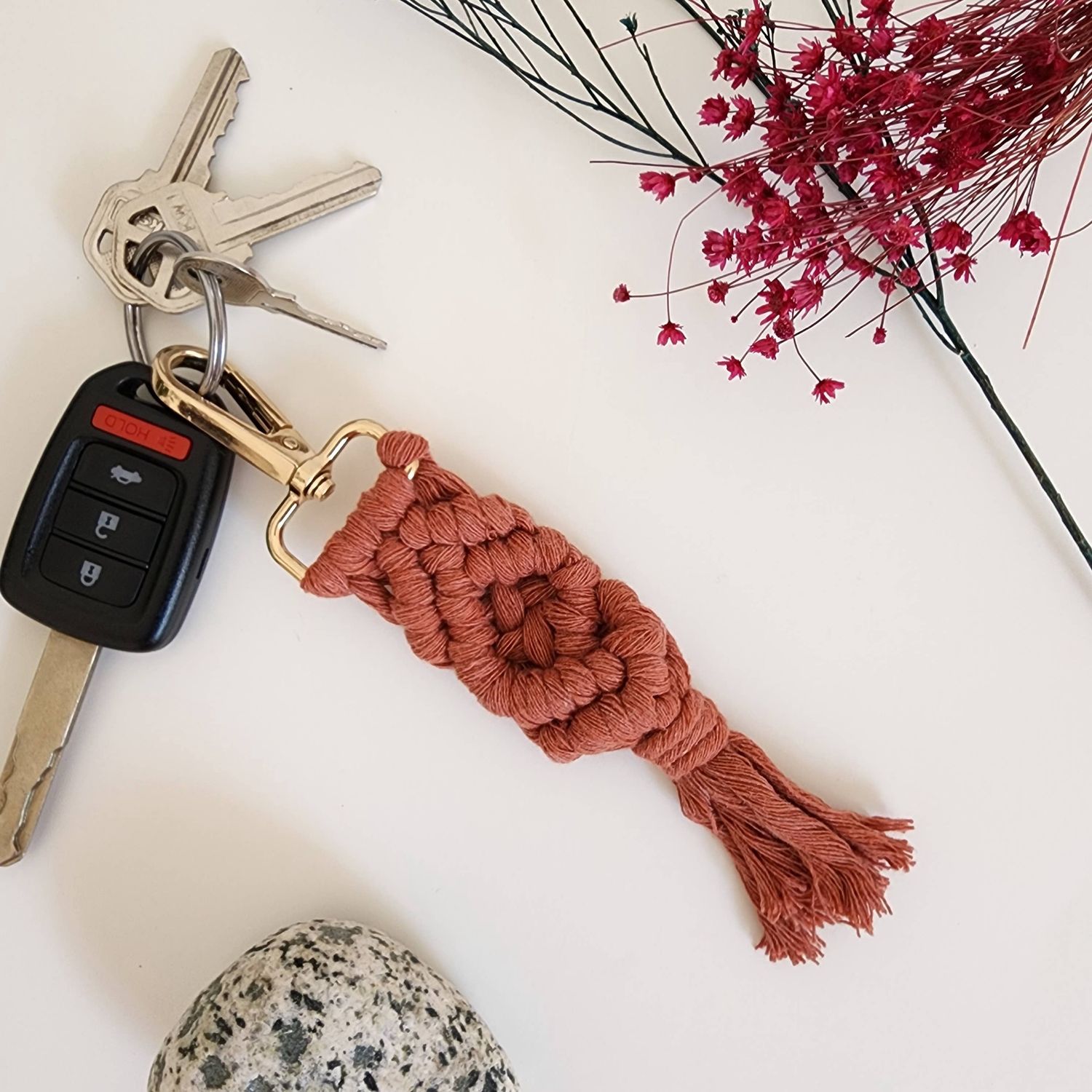 Macrame Cotton Keychain, Boho Purse/Key Accessories: Set of 7 colors (1 of each)