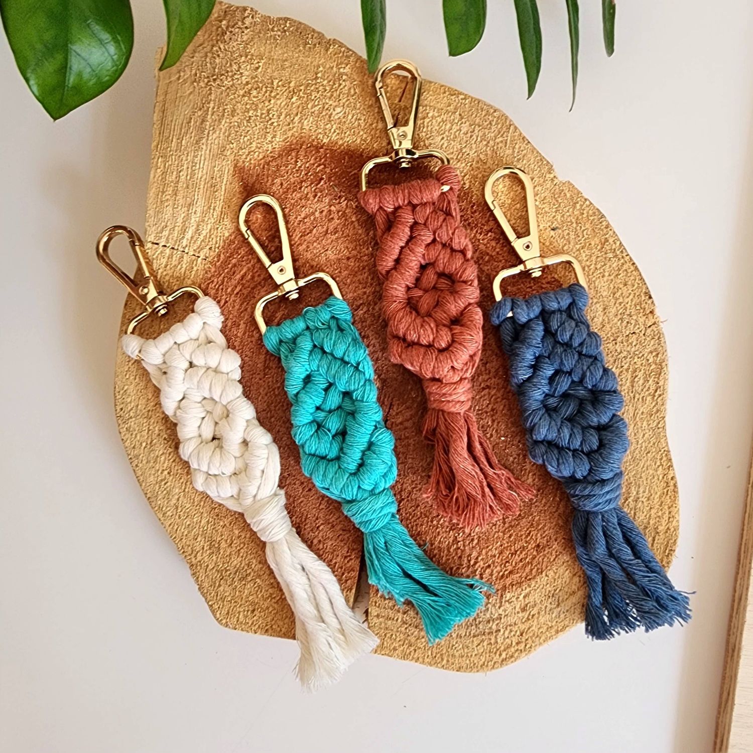 Macrame Cotton Keychain, Boho Purse/Key Accessories: Set of 7 colors (1 of each)