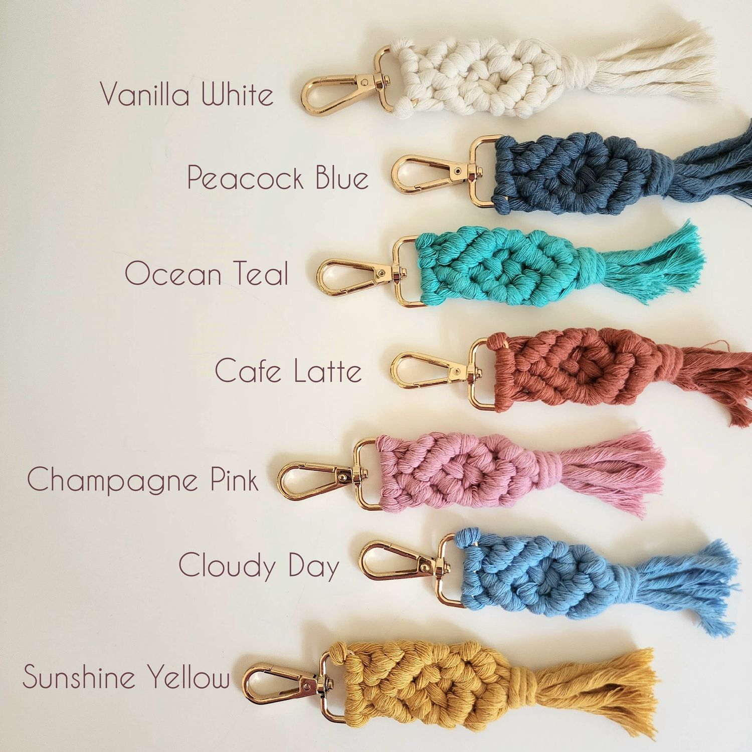 Macrame Cotton Keychain, Boho Purse/Key Accessories: Set of 7 colors (1 of each)
