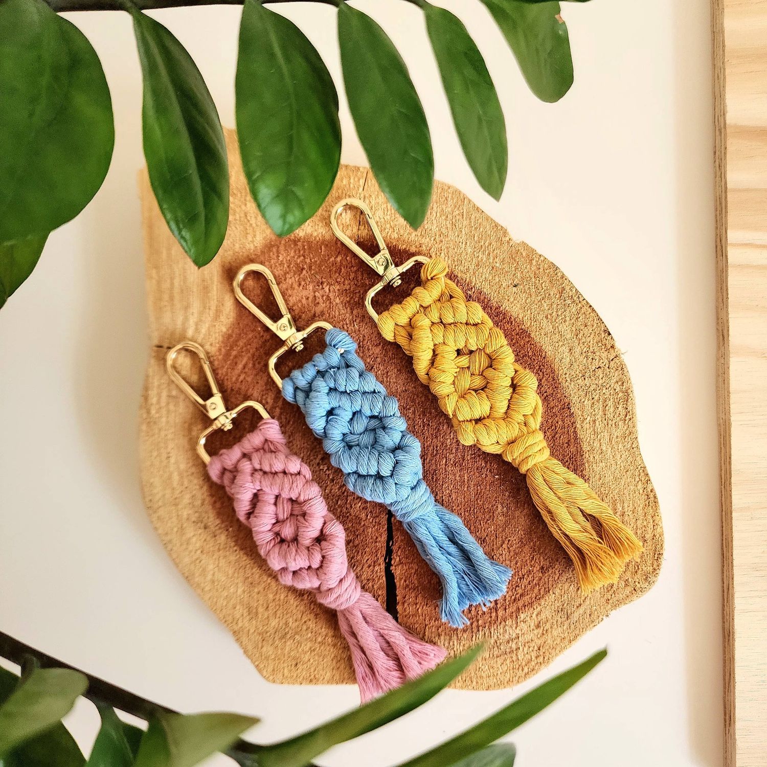 Macrame Cotton Keychain, Boho Purse/Key Accessories: Set of 7 colors (1 of each)